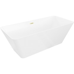 MEXEN/S - Velo Slim volně stojící vana 170 x 75, bílá, sifon a přepad zlatá kartáčovaná (52811707500-55)