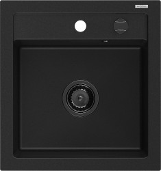 MEXEN/S - Vito granitový dřez 1-miska 520 x 490 mm, černý, černý sifon (6503521000-77-B)
