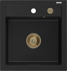 MEXEN/S - Vito granitový dřez 1-miska 520 x 490 mm, černý, zlatý sifon (6503521000-77-G)