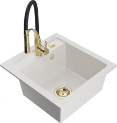 MEXEN/S - Vito granitový dřez 1-miska včetně baterie Aster, bílá (6503-20-73450-57-B)