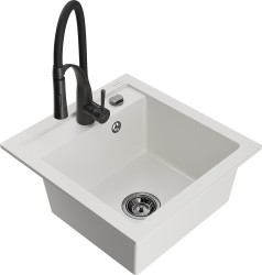 MEXEN/S - Vito granitový dřez 1-miska včetně baterie Aster, bílá (6503-20-73450-70-B)