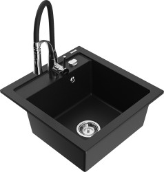 MEXEN/S - Vito granitový dřez 1-miska včetně baterie Aster, černá (6503-77-73450-07)