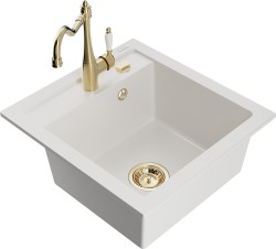 MEXEN/S - Vito granitový dřez 1-miska včetně baterie Carla, bílá (6503-20-670700-50)