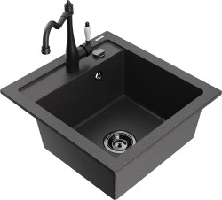 MEXEN/S - Vito granitový dřez 1-miska včetně baterie Carla, černá kropenatá (6503-76-670700-70-B)