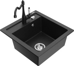 MEXEN/S - Vito granitový dřez 1-miska včetně baterie Carla, černá/stříbrná metalik (6503-73-670700-70)