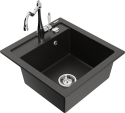 MEXEN/S - Vito granitový dřez 1-miska včetně baterie Carla, černá/zlatá metalik (6503-75-670700-00)