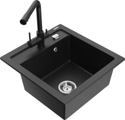 MEXEN/S - Vito granitový dřez 1-miska včetně baterie Duero, černá/stříbrná metalik (6503-73-671600-70)