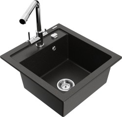 MEXEN/S - Vito granitový dřez 1-miska včetně baterie Duero, černá/zlatá metalik (6503-75-671600-00)
