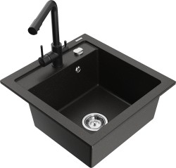 MEXEN/S - Vito granitový dřez 1-miska včetně baterie Duero, černá/zlatá metalik (6503-75-671600-70)