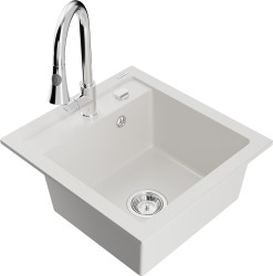 MEXEN/S - Vito granitový dřez 1-miska včetně baterie Elia, bílá (6503-20-670101-00)