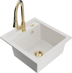 MEXEN/S - Vito granitový dřez 1-miska včetně baterie Elia, bílá (6503-20-670101-50)