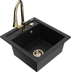 MEXEN/S - Vito granitový dřez 1-miska včetně baterie Elia, černá (6503-77-670101-50)