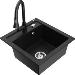 MEXEN/S - Vito granitový dřez 1-miska včetně baterie Elia, černá (6503-77-670101-70)