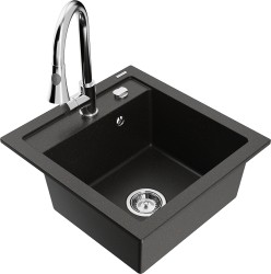 MEXEN/S - Vito granitový dřez 1-miska včetně baterie Elia, černá/zlatá metalik (6503-75-670101-00)