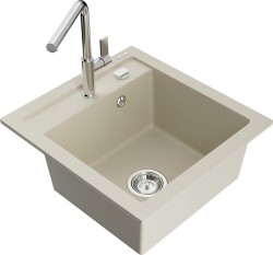 MEXEN/S - Vito granitový dřez 1-miska včetně baterie Flora, béžová (6503-69-670401-00)