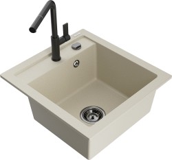 MEXEN/S - Vito granitový dřez 1-miska včetně baterie Flora, béžová (6503-69-670401-70-B)