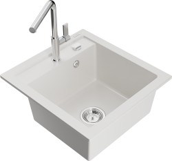 MEXEN/S - Vito granitový dřez 1-miska včetně baterie Flora, bílá (6503-20-670401-00)