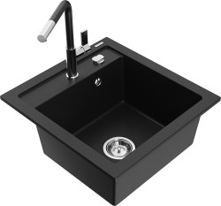 MEXEN/S - Vito granitový dřez 1-miska včetně baterie Flora, černá (6503-77-670401-07)