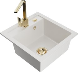 MEXEN/S - Vito granitový dřez 1-miska včetně baterie Rita, bílá (6503-20-670300-50)