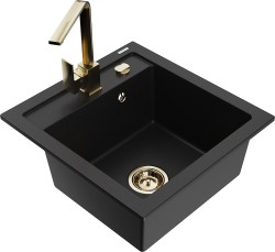 MEXEN/S - Vito granitový dřez 1-miska včetně baterie Rita, černá (6503-77-670300-50)