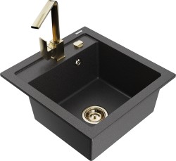 MEXEN/S - Vito granitový dřez 1-miska včetně baterie Rita, černá kropenatý (6503-76-670300-50)