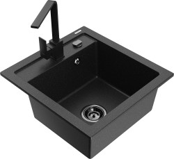 MEXEN/S - Vito granitový dřez 1-miska včetně baterie Rita, černá/stříbrná (6503-73-670300-70-B)