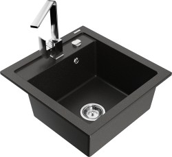 MEXEN/S - Vito granitový dřez 1-miska včetně baterie Rita, černá/zlatá metalik  (6503-75-670300-00)