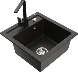 MEXEN/S - Vito granitový dřez 1-miska včetně baterie Rita, černá/zlatá metalik  (6503-75-670300-70)