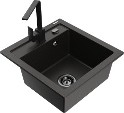 MEXEN/S - Vito granitový dřez 1-miska včetně baterie Rita, černá/zlatá metalik  (6503-75-670300-70-B)
