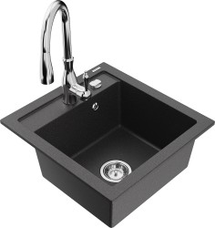 MEXEN/S - Vito granitový dřez 1-miska včetně baterie Savita, černá kropenatá (6503-76-672601-00)