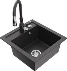 MEXEN/S - Vito granitový dřez 1-miska včetně baterie Savita, černá kropenatá (6503-76-672601-76)
