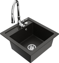 MEXEN/S - Vito granitový dřez 1-miska včetně baterie Savita, černá/zlatá metalik (6503-75-672601-00)