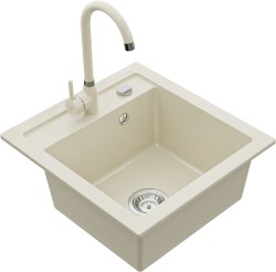 MEXEN/S - Vito granitový dřez 1-miska včetně baterie Telma, béžováy (6503-69-670200-69)