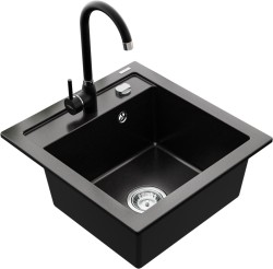 MEXEN/S - Vito granitový dřez 1-miska včetně baterie Telma, černá (6503-77-670200-70)