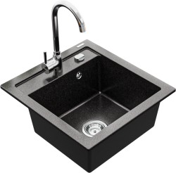 MEXEN/S - Vito granitový dřez 1-miska včetně baterie Telma, černá kropenatý (6503-76-670200-00)