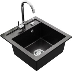 MEXEN/S - Vito granitový dřez 1-miska včetně baterie Telma, černá/stříbrný metalik (6503-73-670200-00)