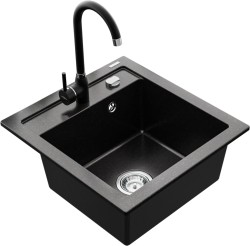 MEXEN/S - Vito granitový dřez 1-miska včetně baterie Telma, černá/stříbrný metalik (6503-73-670200-70)