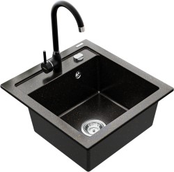 MEXEN/S - Vito granitový dřez 1-miska včetně baterie Telma, černá/zlatý metalik (6503-75-670200-70)