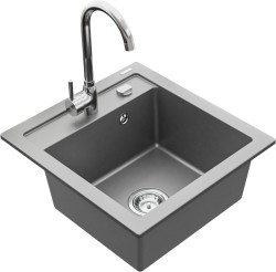 MEXEN/S - Vito granitový dřez 1-miska včetně baterie Telma, šedá (6503-71-670200-00)