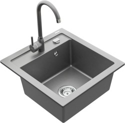 MEXEN/S - Vito granitový dřez 1-miska včetně baterie Telma, šedá (6503-71-670200-71)