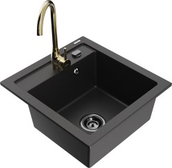 MEXEN/S - Vito granitový dřez včetně baterie Telma, černá (6503-77-670200-50-B)