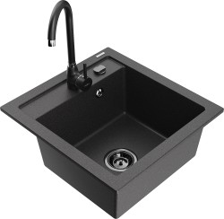 MEXEN/S - Vito granitový dřez včetně baterie Telma, černá kropenatá (6503-76-670200-70-B)