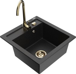 MEXEN/S - Vito granitový dřez včetně baterie Telma, černá/stříbrná metalik (6503-73-670200-50)