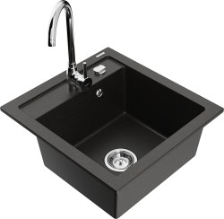 MEXEN/S - Vito granitový dřez včetně baterie Telma, černá/zlatá metalik (6503-75-670200-00)