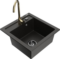 MEXEN/S - Vito granitový dřez včetně baterie Telma, černá/zlatá metalik (6503-75-670200-50-B)