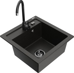 MEXEN/S - Vito granitový dřez včetně baterie Telma, černá/zlatá metalik (6503-75-670200-70-B)