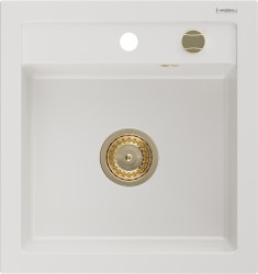 MEXEN/S - Vito Vito granitový dřez 1-miska 520x490 mm,bílá,+ zlatý sifon (6503521000-20-G)