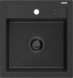 MEXEN/S - Vito Vito granitový dřez 1-miska 520x490 mm, černý/stříbro metalik + černý sifon (6503521000-73-B)