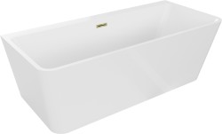 MEXEN/S - Volta vana volně stojící rohová 150 x 75, bílá, sifon a přepad zlatá (51131507500-50)