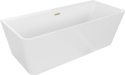 MEXEN/S - Volta vana volně stojící rohová 150 x 75, bílá, sifon a přepad zlatá kartáčovaná (51131507500-55)